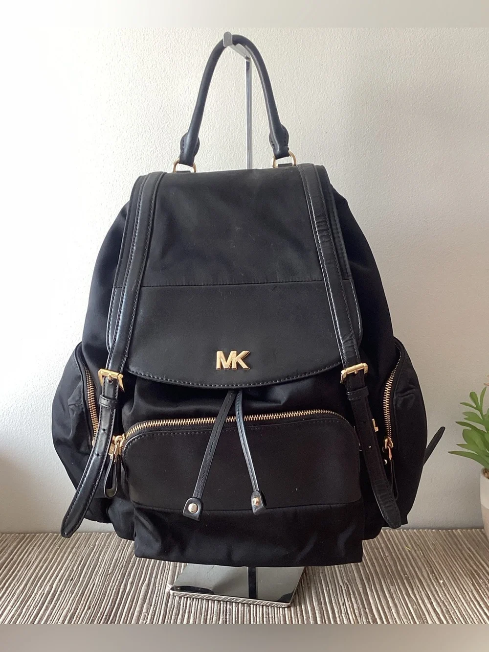 MICHAEL KORS BEACON Nylon BLACK FLAP Backpack DIAPER BAG